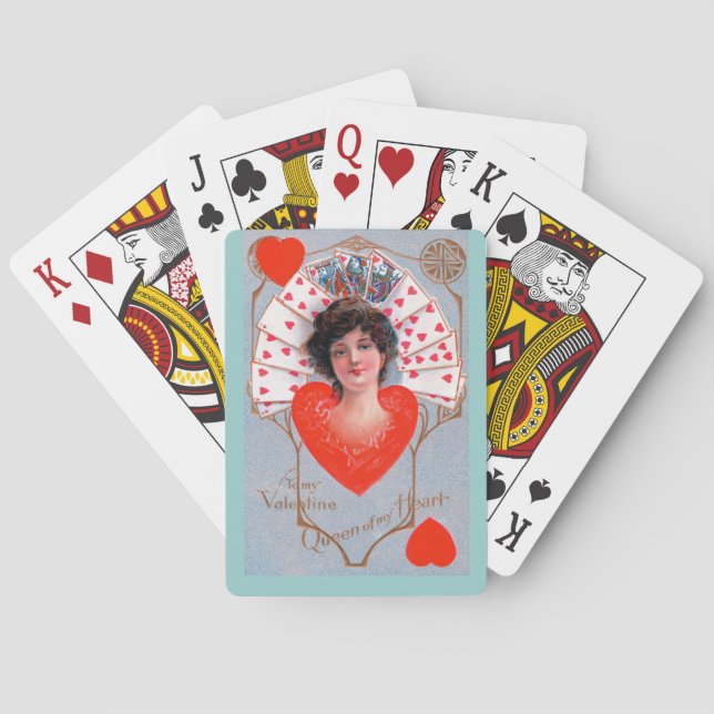 QUEEN OF HEARTS ,Valentine's Day Red Blue Playing Cards (Back)