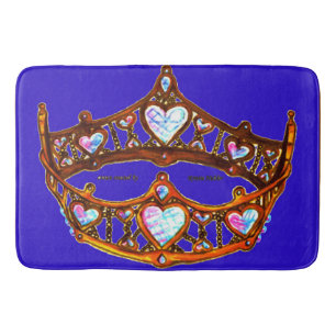 Queen of Hearts Warm Gold Crown Tiaras blue violet Bath Mat
