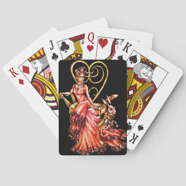 Queen of Hearts with White Rabbit Drawing Playing Cards | Zazzle