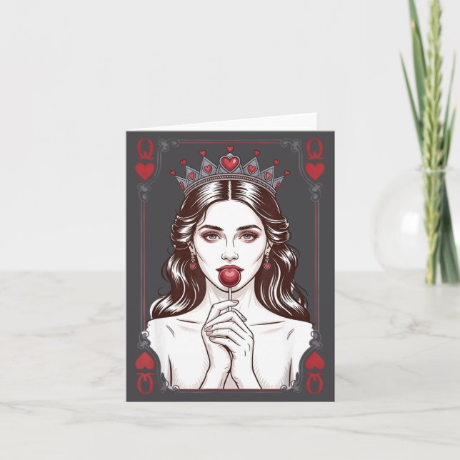 Queen Of Hearts Women Vintage Valentines Day  Card (Front)