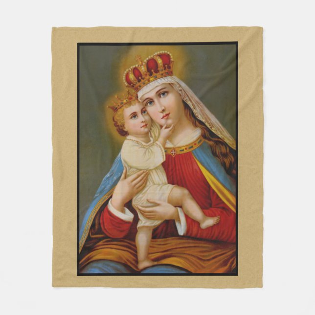 Queen of Heaven Blessed Virgin Mary Jesus Catholic Fleece Blanket (Front)