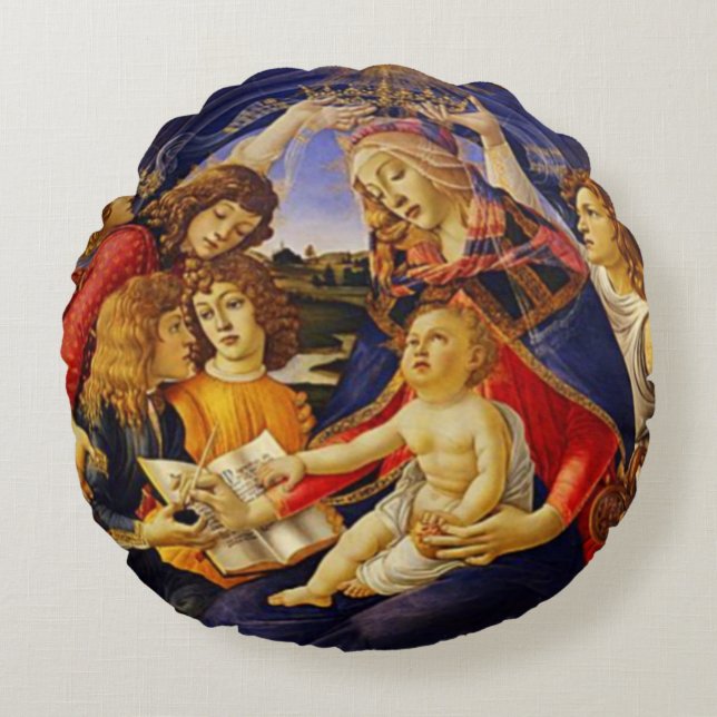 Queen of Heaven Virgin Mary Round Pillow (Front)