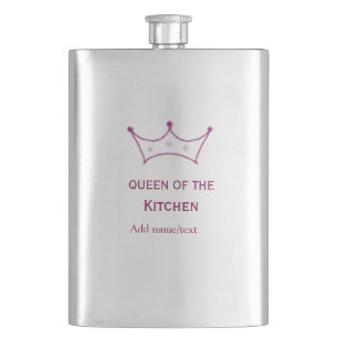 queen of kitchen mauve crown cook chef name hip flask