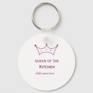 queen of kitchen mauve crown cook chef name key ring