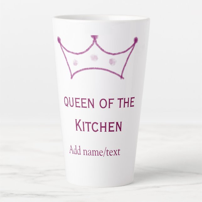 queen of kitchen mauve crown cook chef name latte mug (Front)