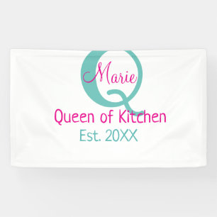 Queen of kitchen monogram green pink simple minima banner