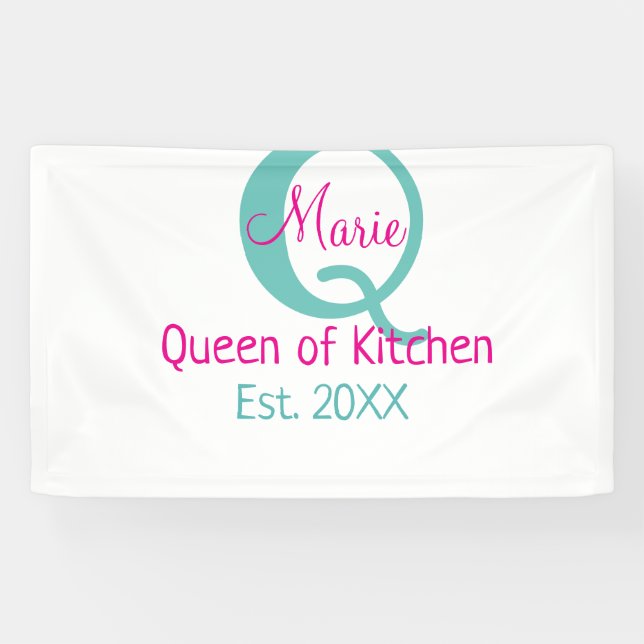 Queen of kitchen monogram green pink simple minima banner (Horizontal)