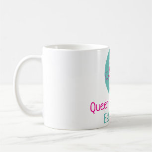 Queen of kitchen monogram green pink simple minima coffee mug