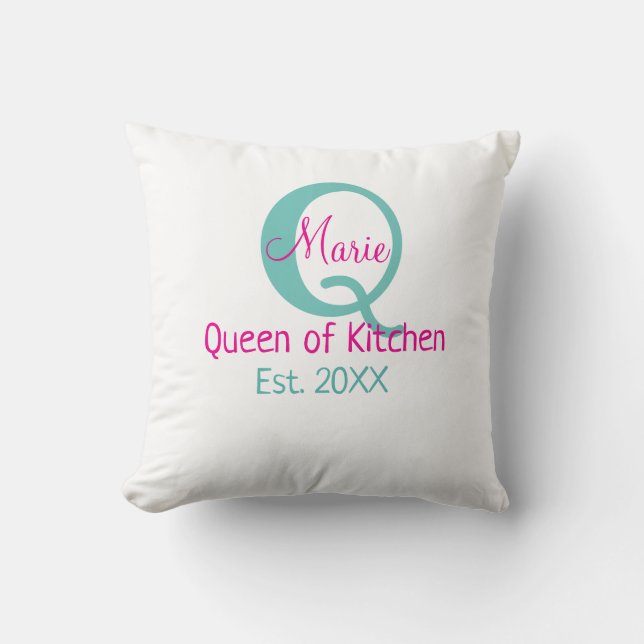 Queen of kitchen monogram green pink simple minima cushion (Front)