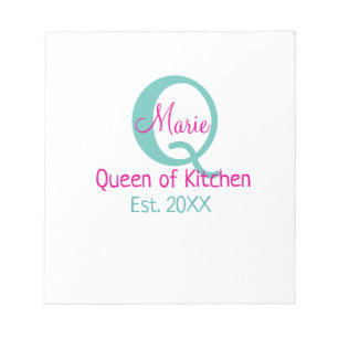 Queen of kitchen monogram green pink simple minima notepad