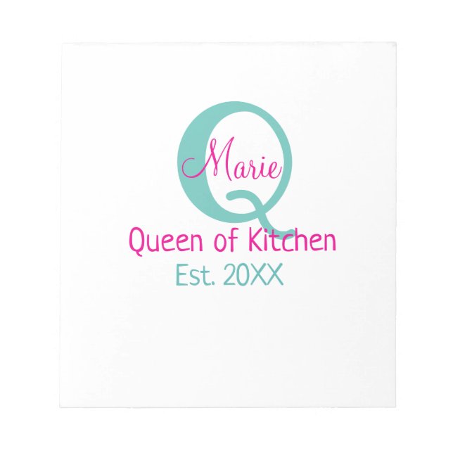 Queen of kitchen monogram green pink simple minima notepad (Front)