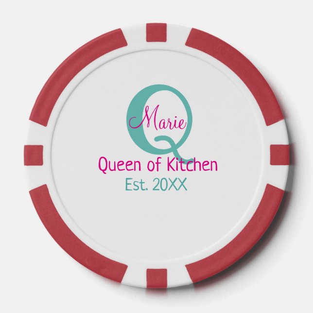 Queen of kitchen monogram green pink simple minima poker chips (Front)