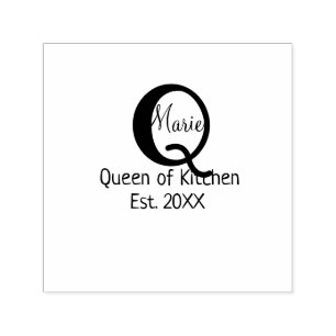 Queen of kitchen monogram green pink simple minima self-inking stamp