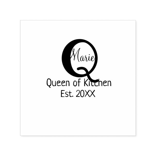Queen of kitchen monogram green pink simple minima self-inking stamp (Design)