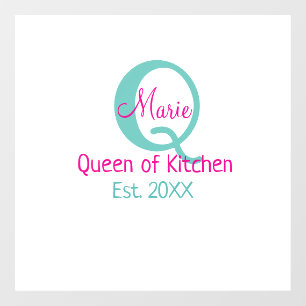 Queen of kitchen monogram green pink simple minima window cling