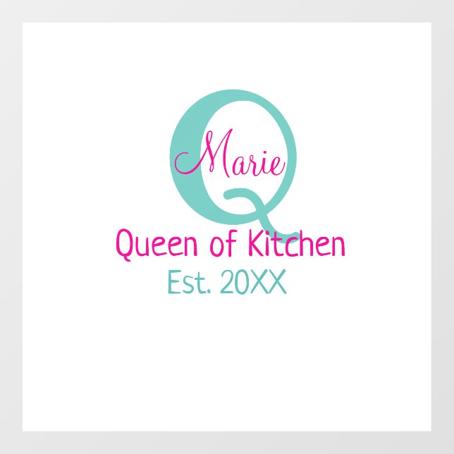 Queen of kitchen monogram green pink simple minima window cling (Sheet)