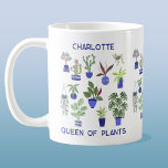 Queen of Plants Personalised Coffee Mug<br><div class="desc">Perfect for anyone with a green thumb or fingers, this personalised Queen of Plants design features a fun houseplant pattern, with colourful cacti, succulents, and other plants in navy and cobalt blue plant pots. Ideal for any gardener or plant person. Change the name and text to customise. Original art by...</div>