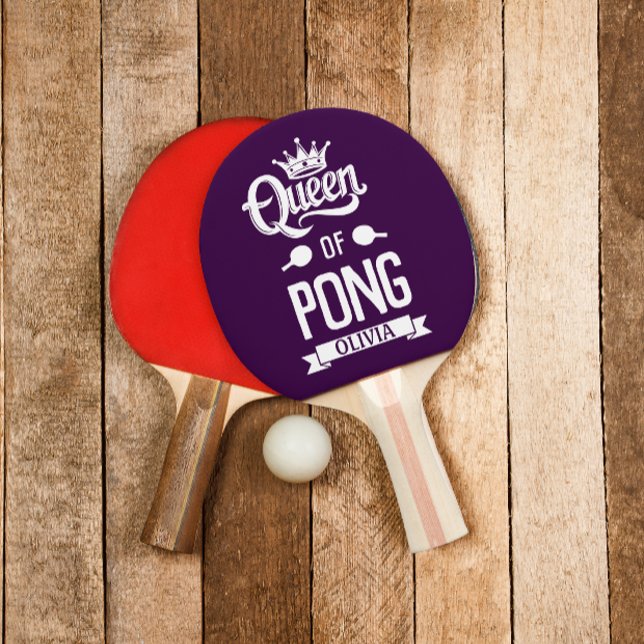 Queen Of Pong | Customized Name Modern Dark Purple Ping Pong Paddle (Modern customized name Queen of ping pong paddle Dark purple)