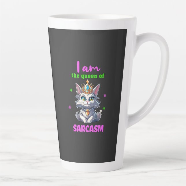 Queen of sarcasm fun cat latte mug (Right)