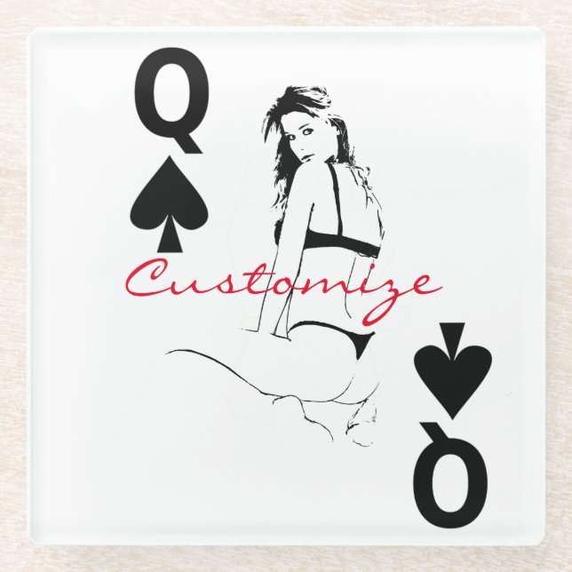Queen of Spades Bikini Girl Thunder_Cove Glass Coaster (Front)