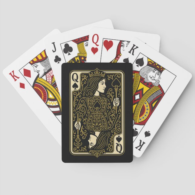 Queen of Spades — Black & Gold Royal Filigree Playing Cards (Back)
