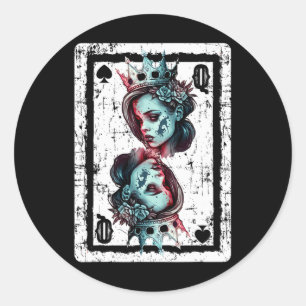 Queen Of Spades Gothic Card Game Halloween Creepy Classic Round Sticker