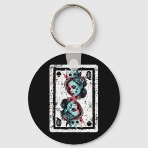 Queen Of Spades Gothic Card Game Halloween Creepy Key Ring