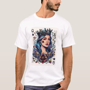 Queen of Spades Illustration With Floral T-Shirt