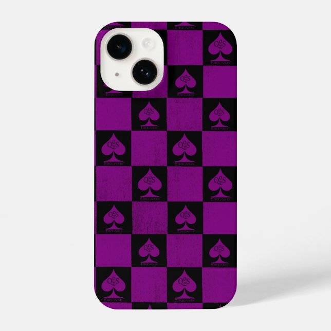 Queen of Spades iPhone 14 Case Purple Checkers QoS (Back)