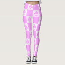 Queen of Spades Leggings Cute Pink Checkers QoS