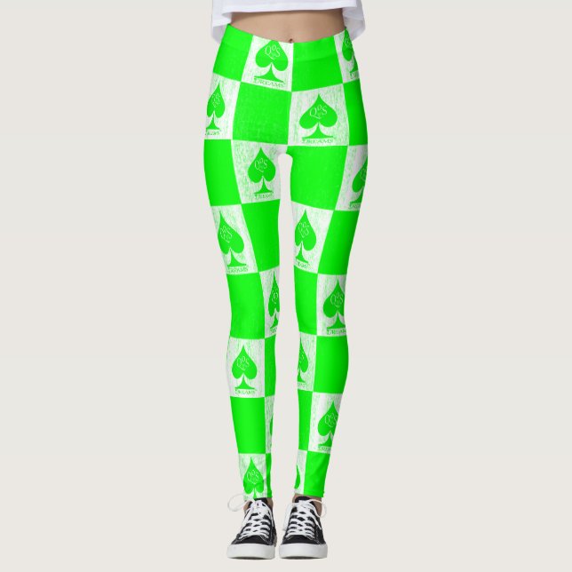 Queen of Spades Leggings Green White Checkers QoS (Front)