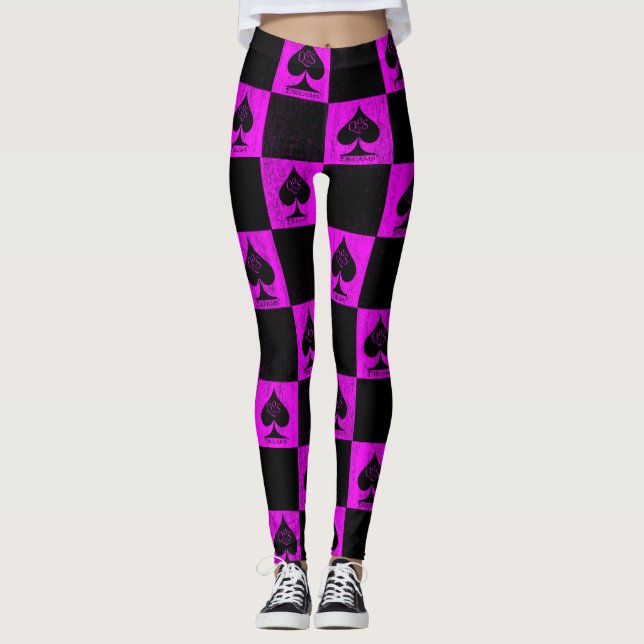 Queen of Spades Leggings Hot Pink Checkers QoS (Front)