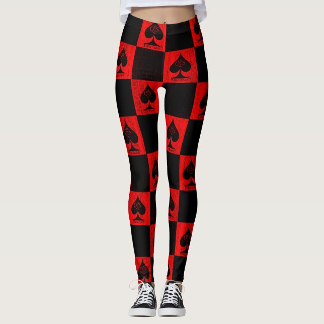 Queen of Spades Leggings Red Checkers QoS Style (Front)