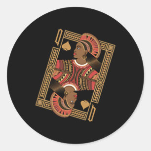 Queen Of Spades Poker Card Afro American Black His Classic Round Sticker