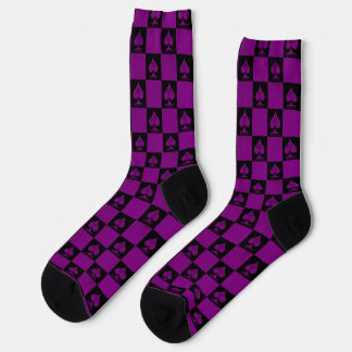 Queen of Spades Socks Dark Purple Chequerboard QoS