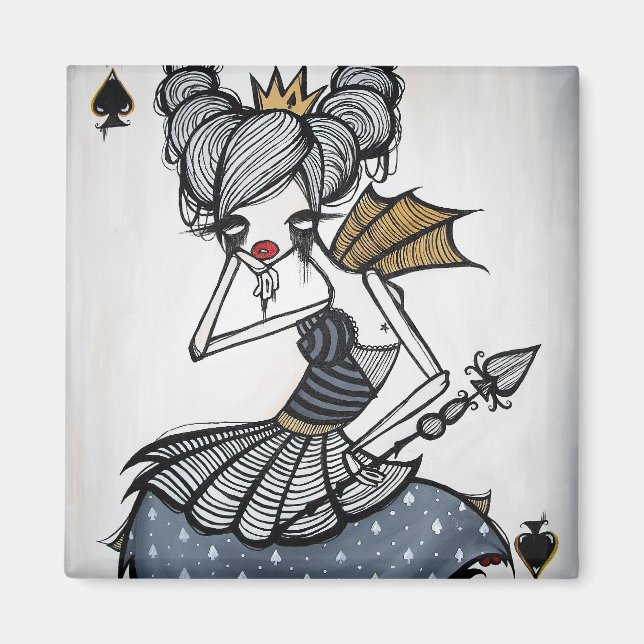 "Queen of Spades" Square Magnet (Front)
