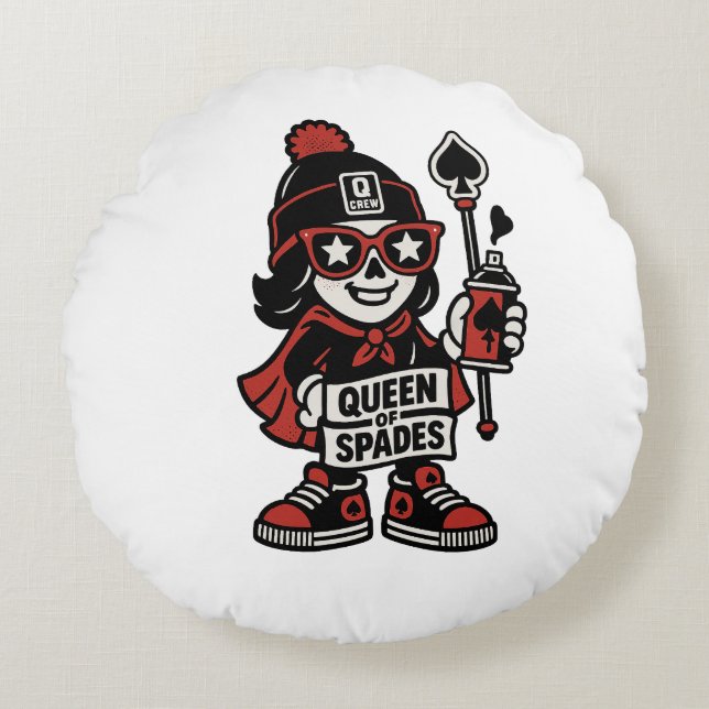 Queen of Spades Street Mascot — Pro Grind Edition Round Cushion (Front)