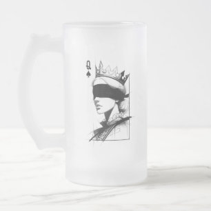 Queen of Spades (Style 1) Fine Art Drawing Frosted Glass Beer Mug