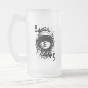Queen of Spades (Style 4) Fine Art Drawing Frosted Glass Beer Mug