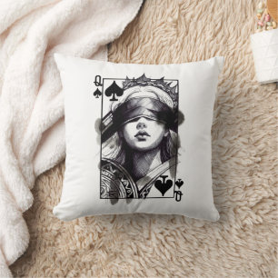 Queen of Spades (Style 5) Fine Art Drawing Cushion