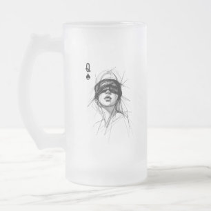 Queen of Spades (Style 6) Fine Art Drawing Frosted Glass Beer Mug