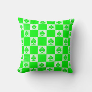 Queen of Spades Throw Pillow Green Checkers QoS