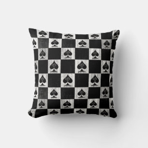 Queen of Spades Throw Pillow White Checkers QoS