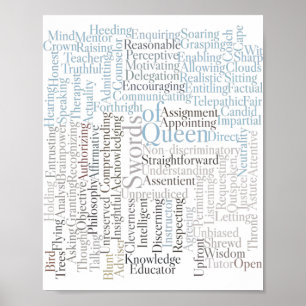 Queen of Swords Rider-Waite Tarot Card Keywords Poster