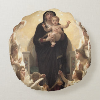 Queen of the Angels Regina Angelorum by Bouguereau Round Cushion