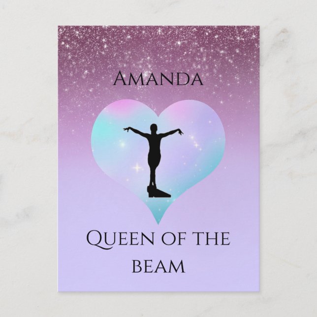 Queen Of The Beam Gymnastics Purple Ombre Glitter Postcard (Front)
