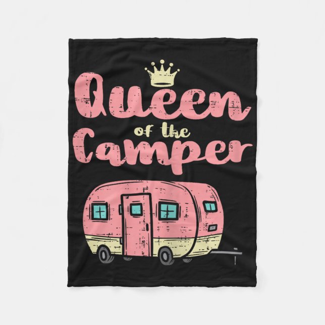 Queen Of The Camper Cute Camping Van Camp Trailer  Fleece Blanket (Front)