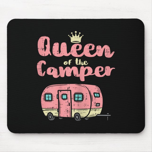 Queen Of The Camper Cute Camping Van Camp Trailer  Mouse Mat (Front)