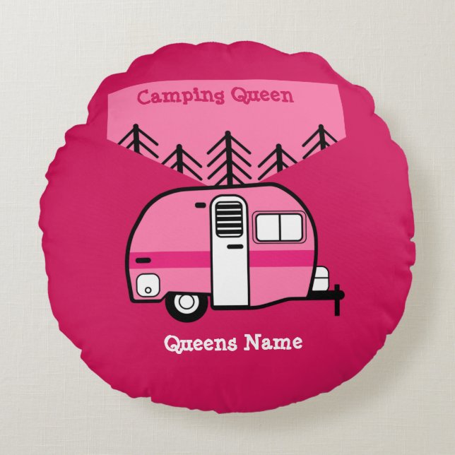 Queen of the Camper - Funny Camping RV Caravan Doo Round Cushion (Front)