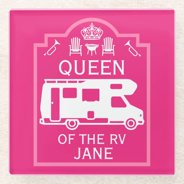 Queen Of The Camper RV Glass Coaster (Front)
